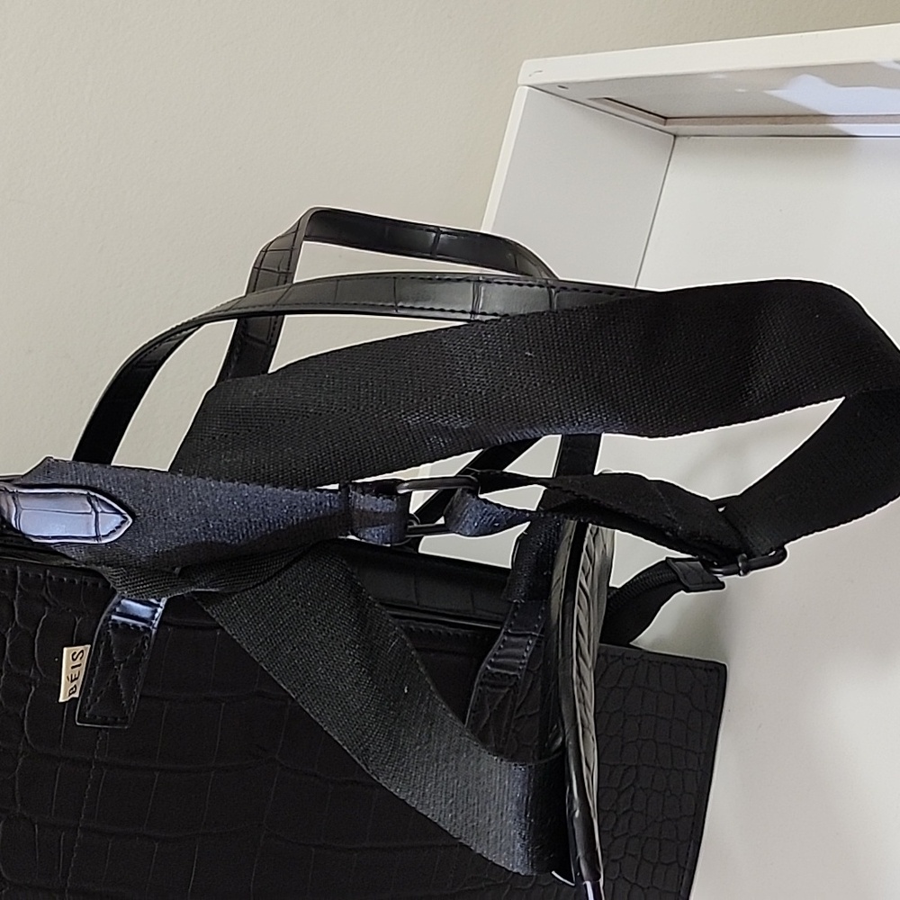 BÉIS 'The Large Work Tote' in Black Croc Large Laptop Bag - Picture 10 of 16